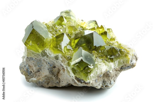 Detailed Olivine Mineral from America. Isolated Igneous Rock with Green Chrysolite Peridot Olivine