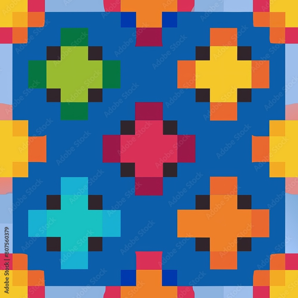 Seamless pattern of pixel art-inspired patterns with blocky shapes and vibrant hues for a retro and nostalgic feel, Generative AI Seamless pattern of pixel art-inspired patterns with blocky shapes and vibrant hues for a retro and nostalgic feel, Generative AI