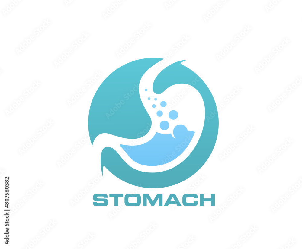 Stomach health icon for healthy digestion or gastro probiotic food product, vector emblem. Stomach and gut care sign for gastroenterology clinic, medical gastroscopy and digestive system treatment