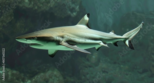 Details of Blacktip Shark in Tropical Waters   Ocean Reef with Coral and Underwater Life