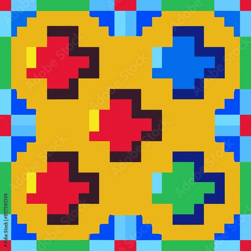 Seamless pattern of pixel art-inspired patterns with blocky shapes and vibrant hues for a retro and nostalgic feel, Generative AI © fahmy