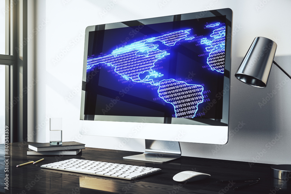 Digital America map on modern laptop screen, international trading concept. 3D Rendering Digital America map on modern laptop screen, international trading concept. 3D Rendering