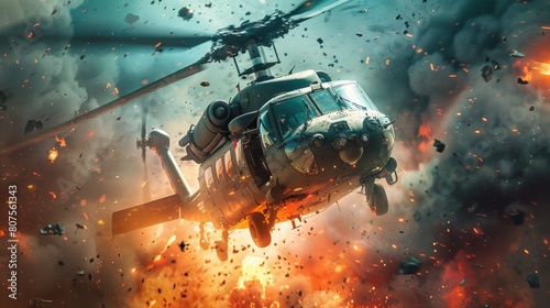Dramatic Helicopter Crash - 4K HD Wallpaper of Explosive Wreckage and Smoke

 photo