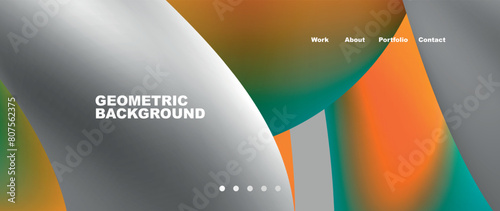 A liquid gradient background featuring shades of gray, orange, and green, resembling water under different lighting, with a sky circle element and billboard font in macro photography style