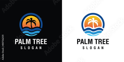 Vector template for circular palm leaf logo design	
