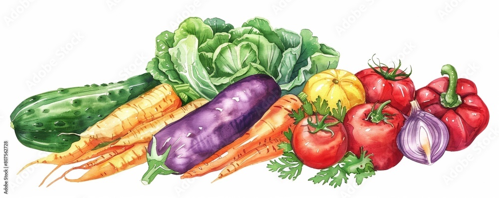 Vibrant Watercolor Vegetables Illustration