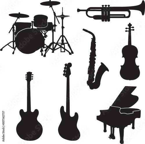 set of musical instrument silhouette