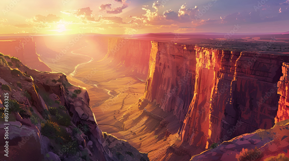 Fototapeta premium Sandstone formations . Beautiful Unusual landscapes,Sunset above desert dunes,Beautiful view of the Grand Canyon at sunset,Rock Lit Up by Orange Sunbrust from Lipan Point in the Grand Canyon 