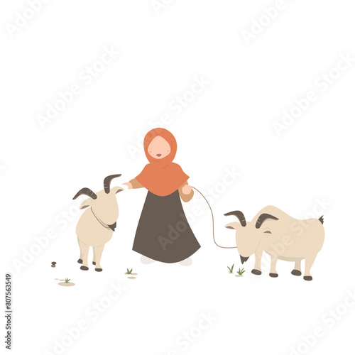 Muslim girl with goat sacrifice