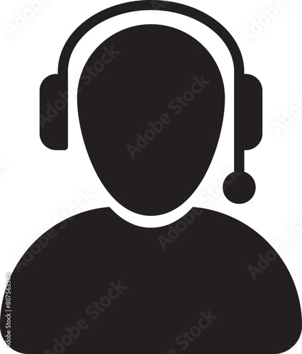 Customer Care Service and Support Icon, With Headphone for Helpline in Glyph Pictogram Symbol, Flat Vector Person Avatar