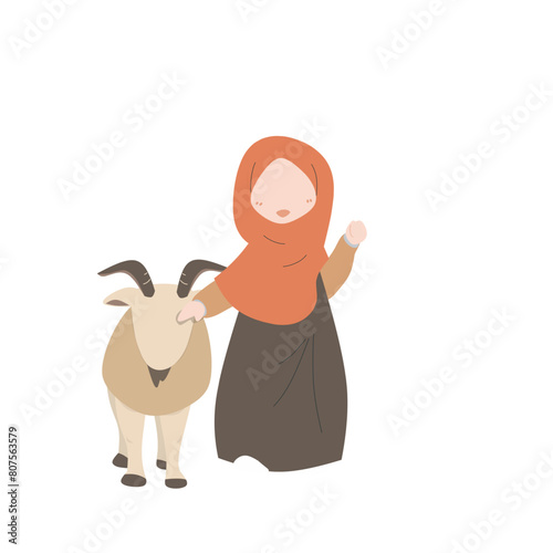 Muslim girl with goat sacrifice