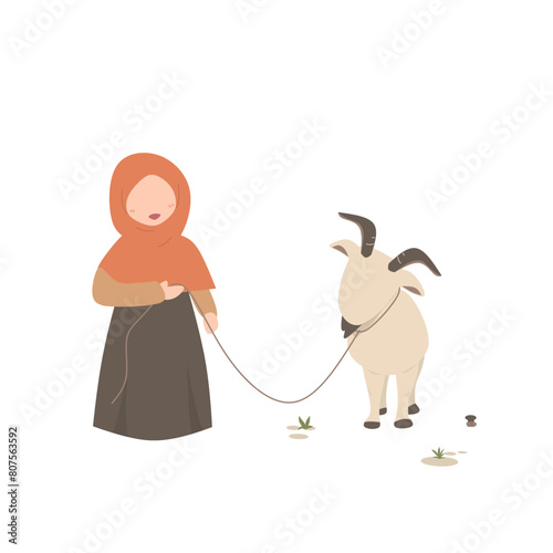 Muslim girl with goat sacrifice