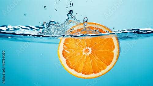 A slices Orange with splash water  white background