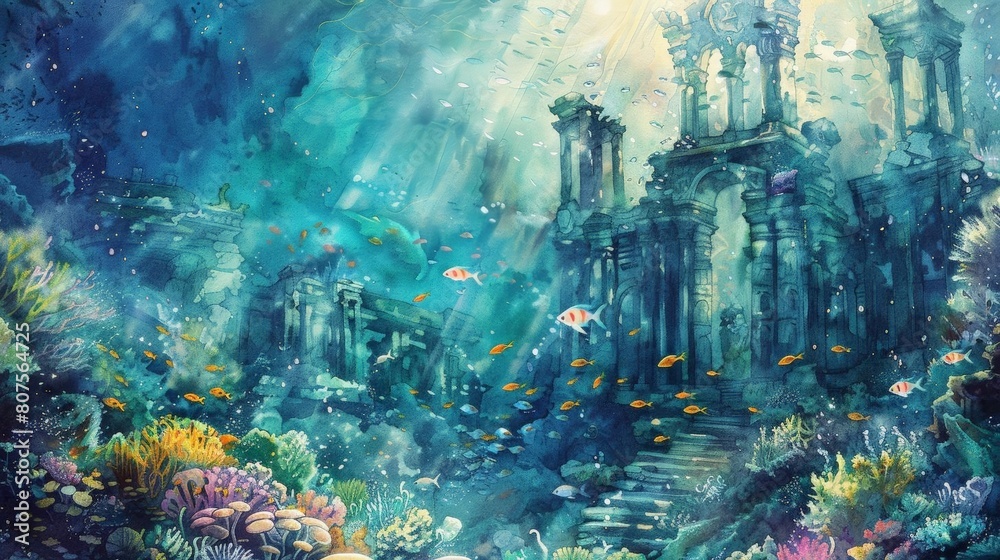 underwater utopia featuring a variety of colorful fish, including orange, yellow, and white varieties, as well as a castle in the background