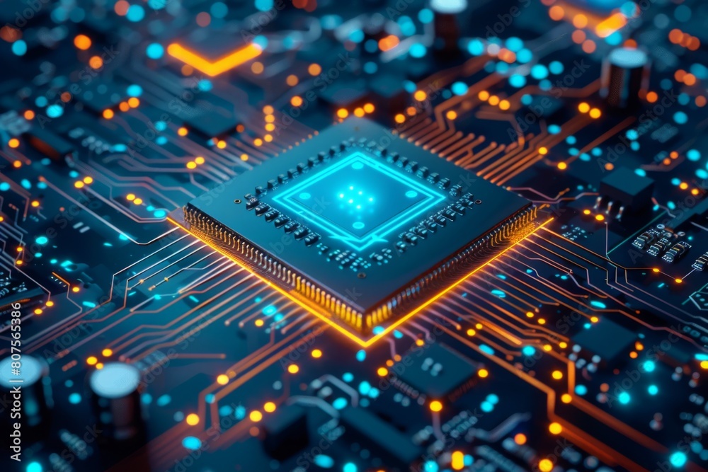 Obraz premium CPU processor microchip circuit board illustration created with generative ai