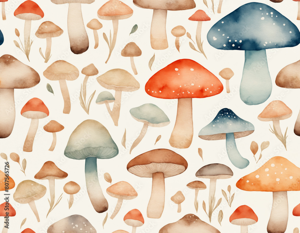 Watercolor Mushroom and Foliage Illustration Watercolor Mushroom and Foliage Illustration