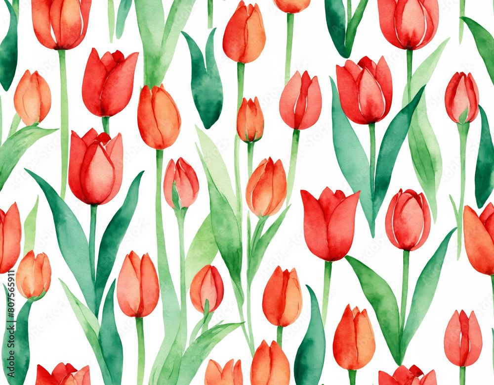 Vibrant Watercolor Red Tulips Pattern Vibrant Watercolor Red Tulips Pattern