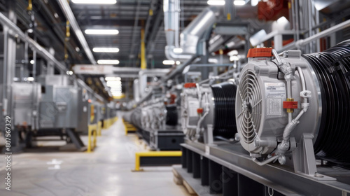 Adjacent to the factory, the compressor unit of the air conditioning system springs into action, its mechanical components working in harmony to deliver cool air to every corner of the facility.