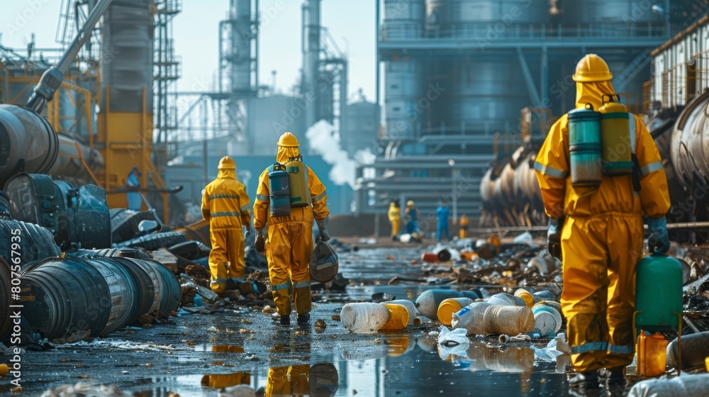 Collection of Hazardous Waste, A scene showing workers in protective