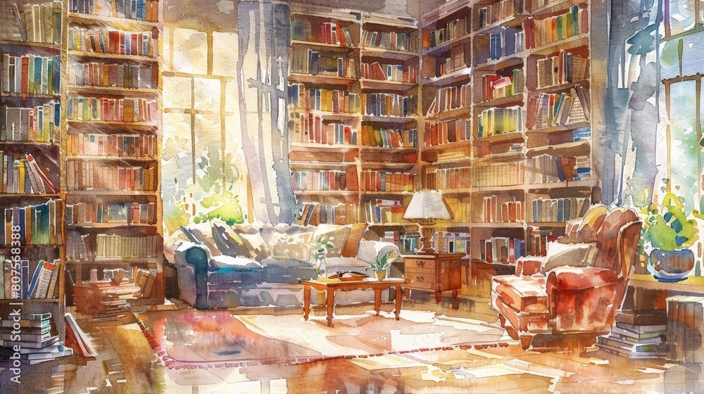 bookworm's retreat a cozy reading nook with a brown chair, white rug, and lamp on a wood floor, illuminated by a large window
