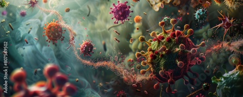 A microscopic battlefield where healthy cells engulf and destroy invading pathogens, highlighting the bodys defenses photo