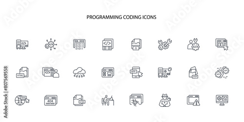 programming coding icon set.vector.Editable stroke.linear style sign for use web design logo.Symbol illustration.