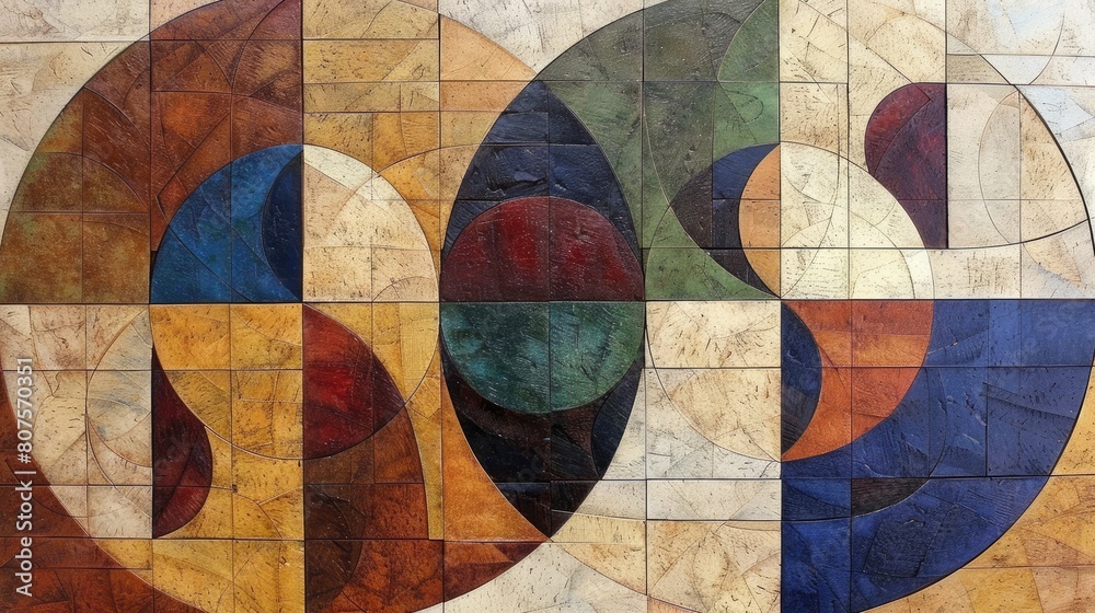 Obraz premium Artistic rendering of geometric shapes in a mosaic style