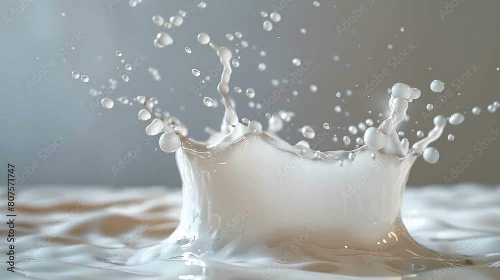 Dancing Drops - Milk droplets frozen in time as they splash out of a glass, surrounded by a serene, minimalist setting. Dancing Drops - Milk droplets frozen in time as they splash out of a glass, surrounded by a serene, minimalist setting.