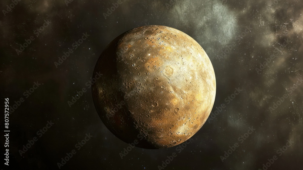 Mercury, the smallest planet in our solar system, with a cratered surface and no atmosphere., Mercury, the smallest planet in our solar system, with a cratered surface and no atmosphere.,