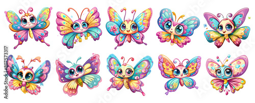 Set of Cute baby Butterfly, Clipart Bundle, isolated, png, generated ai