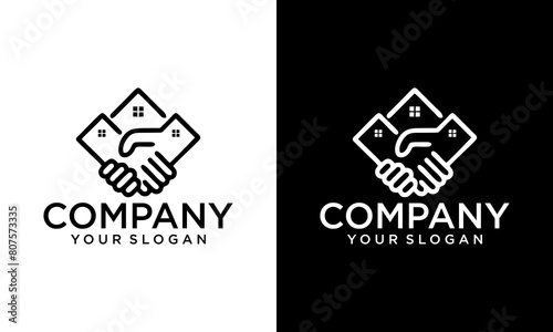 Creative deal home logo. Two hands in home vector, Handshake real estate agent logo.  Best deal logo design concept ,Vector illustration