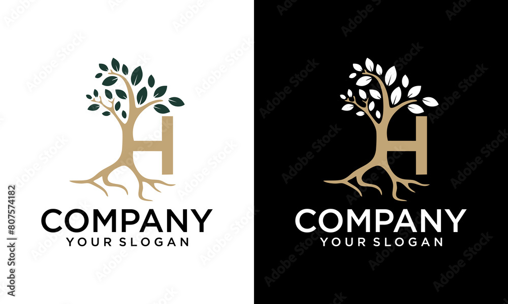 Obraz premium Creative letter h tree logo design vector graphic idea creative