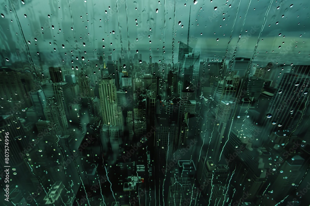 Raindrops falling upwards on a distorted cityscape, symbolizing a world turned upside down in a confused mind