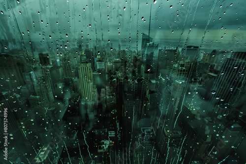 Raindrops falling upwards on a distorted cityscape, symbolizing a world turned upside down in a confused mind