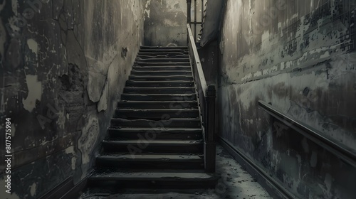 Stairway in old building. Neutral color background 