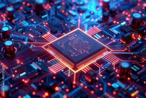 CPU processor microchip circuit board illustration created with generative ai