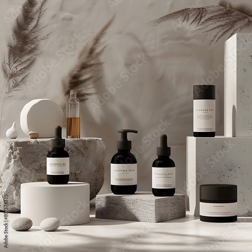 High-resolution product packaging design for natural cosmetics, featuring eco-friendly materials and minimalist aesthetic.