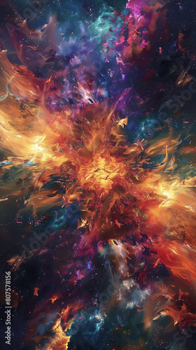 A cosmic explosion of swirling colors and shapes  reminiscent of a supernova on a transparent mobile phone cover.