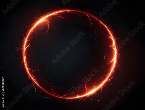 red abstract circle plasma lightning particle effect, ring with swirling glow particles visual effect layer overlay isolated black and transparent PNG background