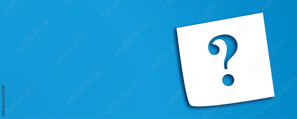 Note paper with question mark on banner style blue background. Question ...