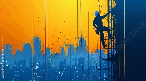 A construction engineer rappels from a tall building using a rope.