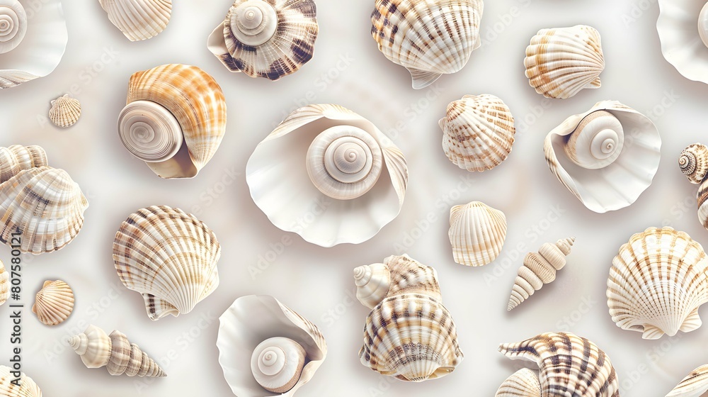 Neutral beige and white seashells pattern background Neutral beige and white seashells pattern background