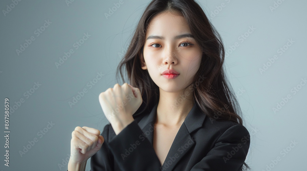 confident asian businesswoman with fist pump confident asian businesswoman with fist pump