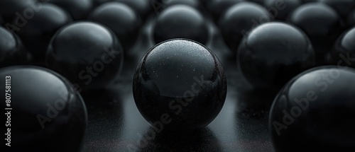 Black Balls On A Dark Surface.  Illustration On The Theme Of Backgrounds, Textures And Objects. Generative AI	
 photo