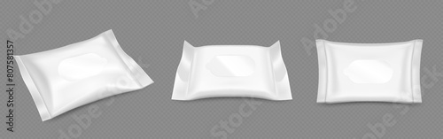 White wet wipe pack mock up. Blank pouch mockup template. 3d plastic container bag for baby or cosmetic tissue. Isolated facial hygiene and antibacterial paper napkin presentation for advertising.