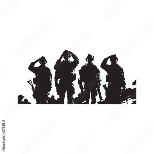 Veterans Army Saluting Vector Silhouettes Bundle, Soldier silhouettes collection for Veterans Day