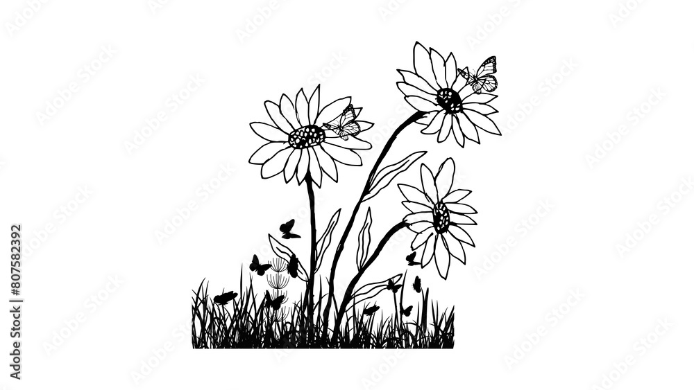 vector illustration, gerbera flowers and butterfly vector vector illustration, gerbera flowers and butterfly vector