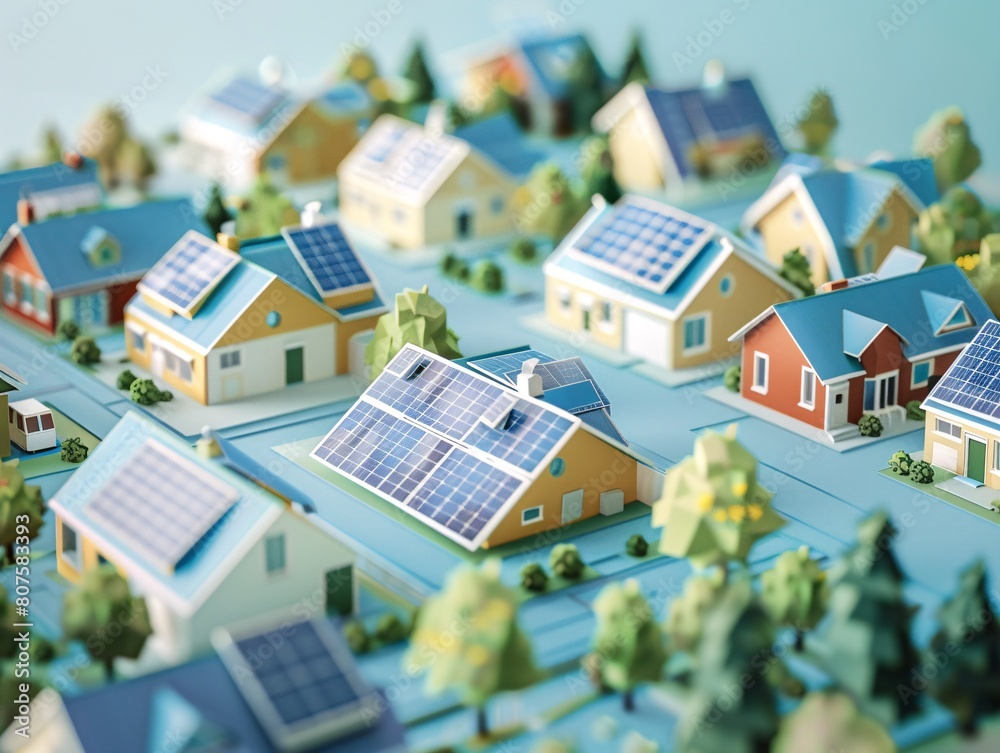 a model of a village with solar panels