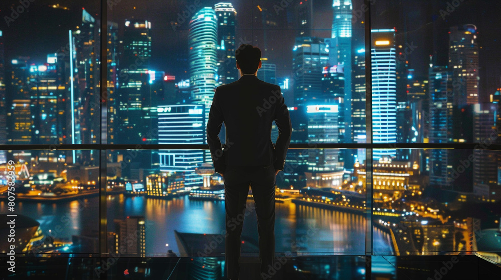 businessman look cityscape night view