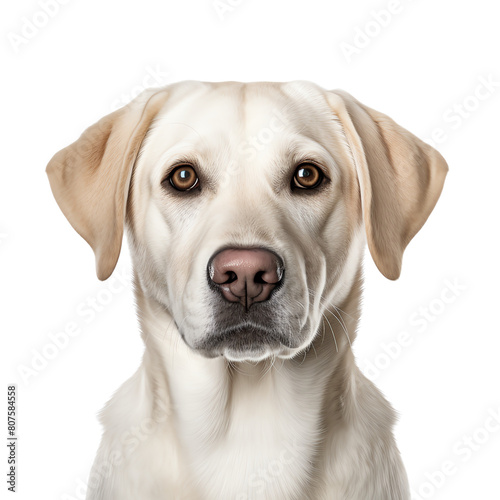 A photo of a cute yellow labrador retriever looking at the camera with a serious expression on its face.
